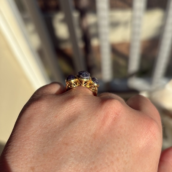 Sterling Silver Gold Plated Three Stone Ring Size 7 - Picture 3 of 9